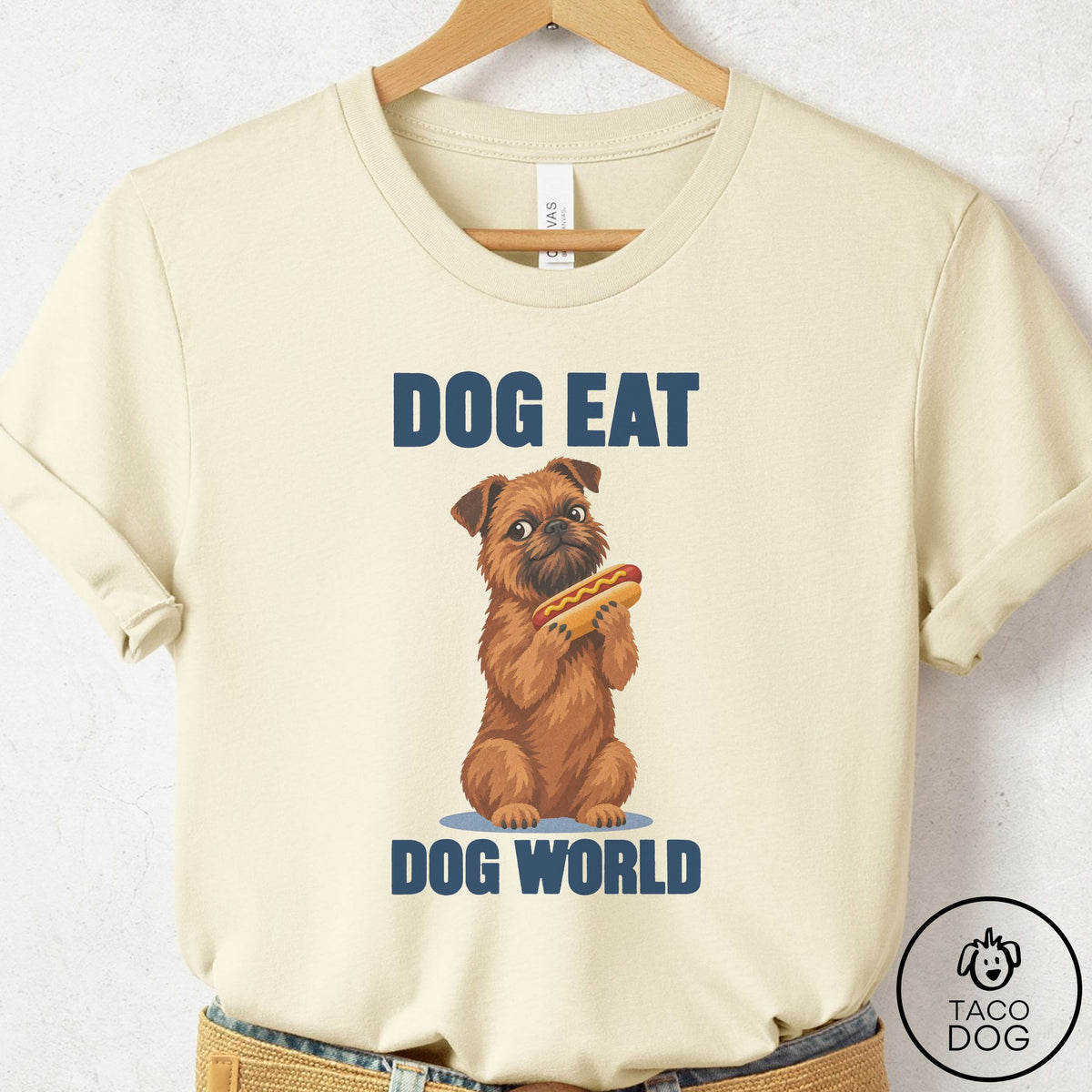 Brussels Griffon Dog Eat Dog T-Shirt Natural Taco-Dog