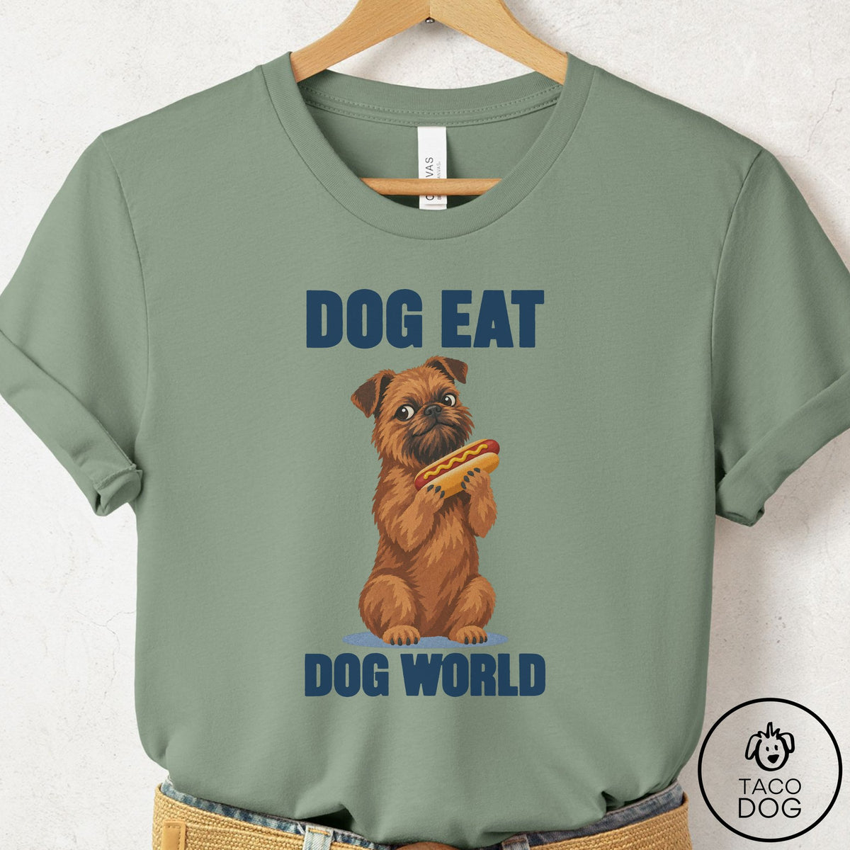 Brussels Griffon Dog Eat Dog T-Shirt Sage Taco-Dog