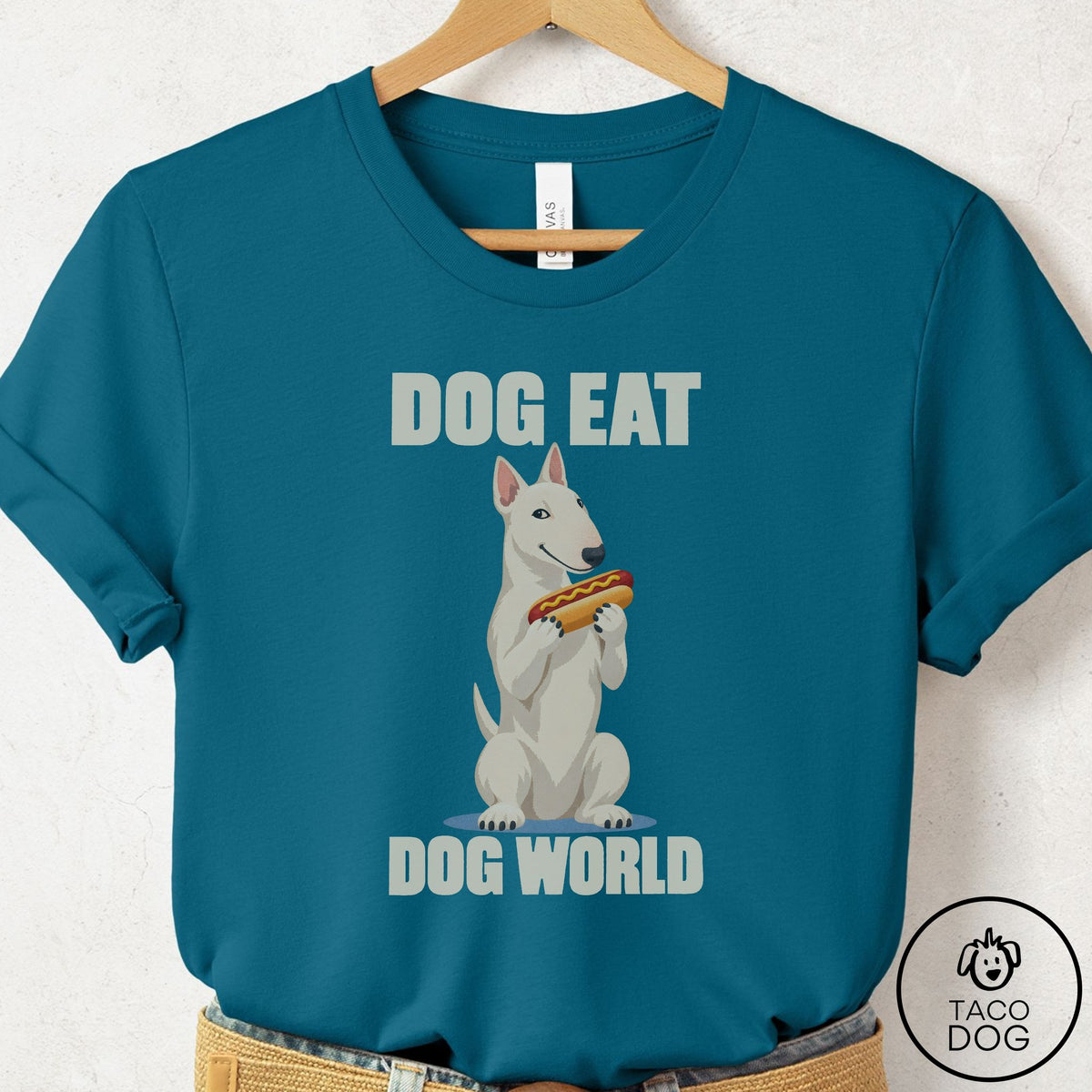 Bull Terrier Dog Eat Dog T-Shirt Deep Teal Taco-Dog