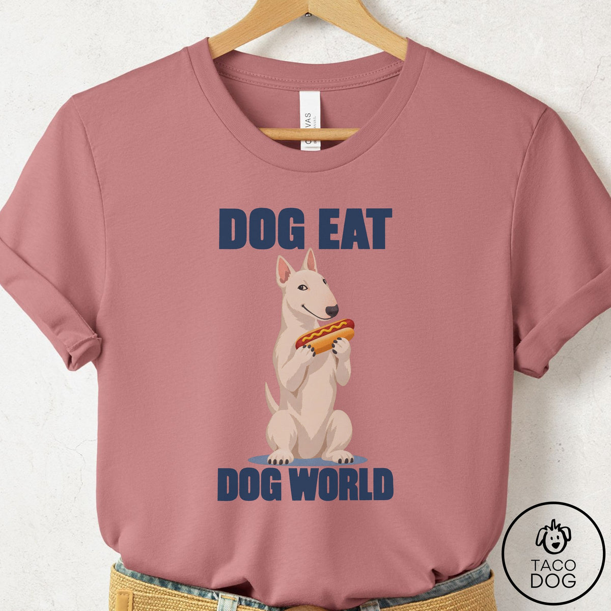 Bull Terrier Dog Eat Dog T-Shirt Mauve Taco-Dog