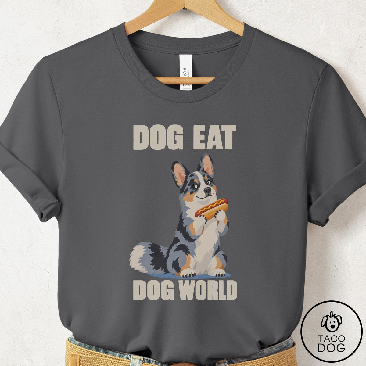Cardigan Welsh Corgi Dog Eat Dog T-Shirt Asphalt Taco-Dog