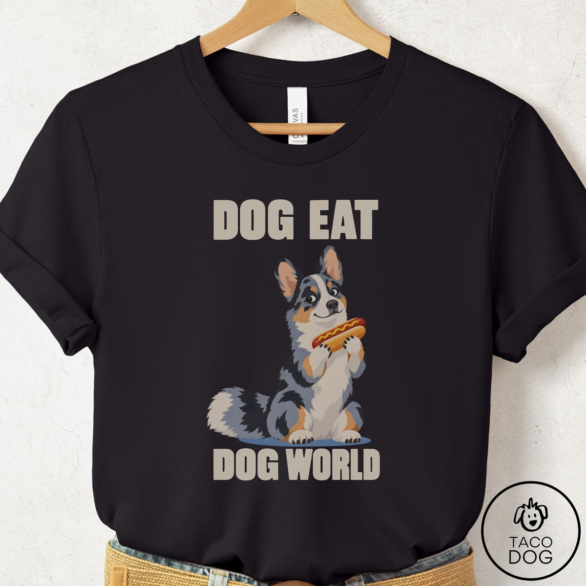 Cardigan Welsh Corgi Dog Eat Dog T-Shirt Black Taco-Dog