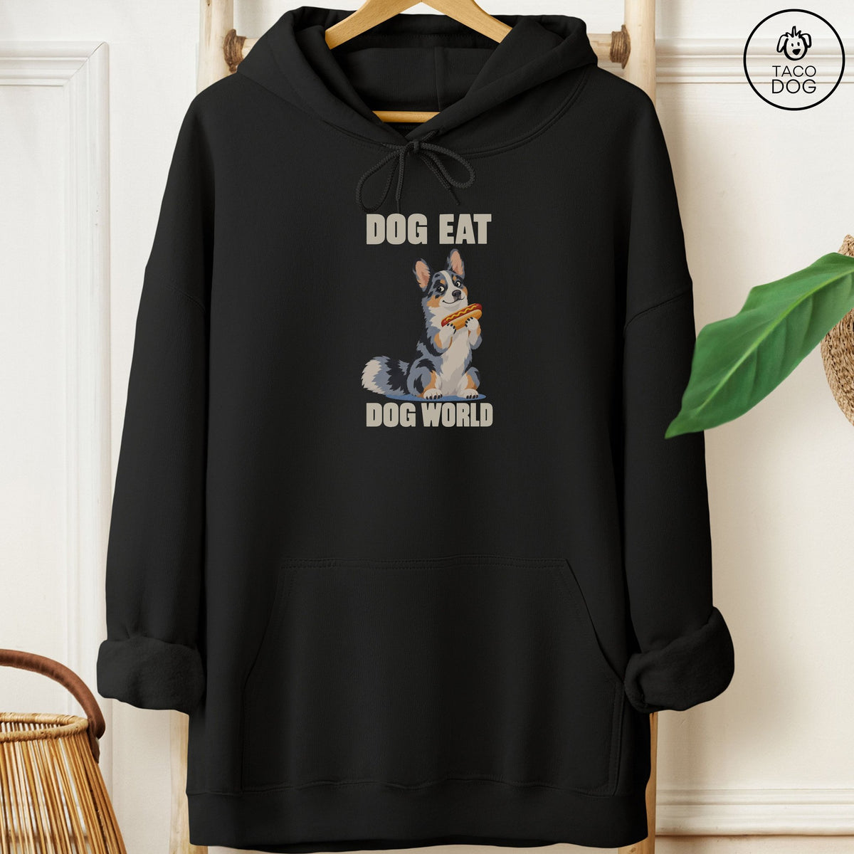 Cardigan Welsh Corgi Dog Eat Dog Hoodie Black Taco-Dog