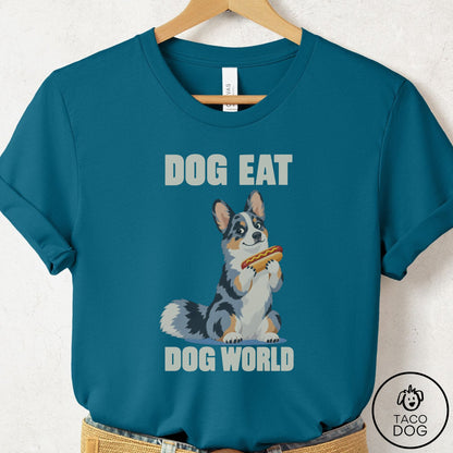 Cardigan Welsh Corgi Dog Eat Dog T-Shirt Deep Teal Taco-Dog