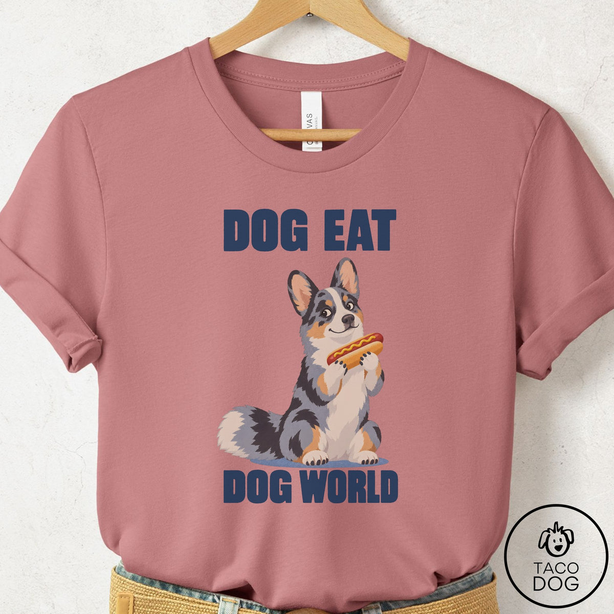 Cardigan Welsh Corgi Dog Eat Dog T-Shirt Mauve Taco-Dog