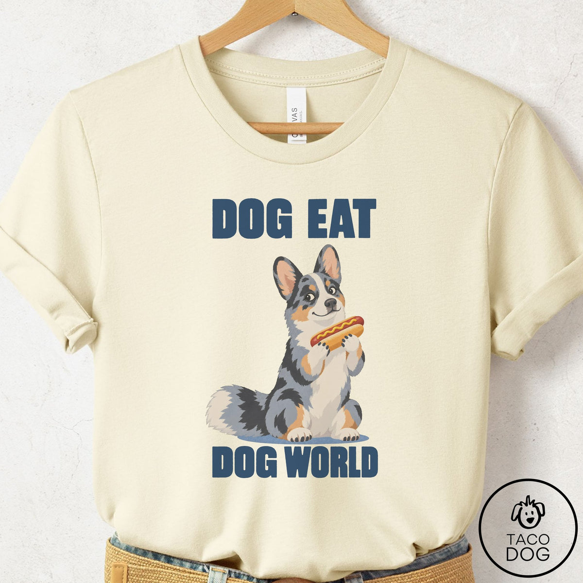 Cardigan Welsh Corgi Dog Eat Dog T-Shirt Natural Taco-Dog