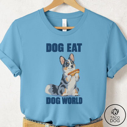 Cardigan Welsh Corgi Dog Eat Dog T-Shirt Ocean Blue Taco-Dog