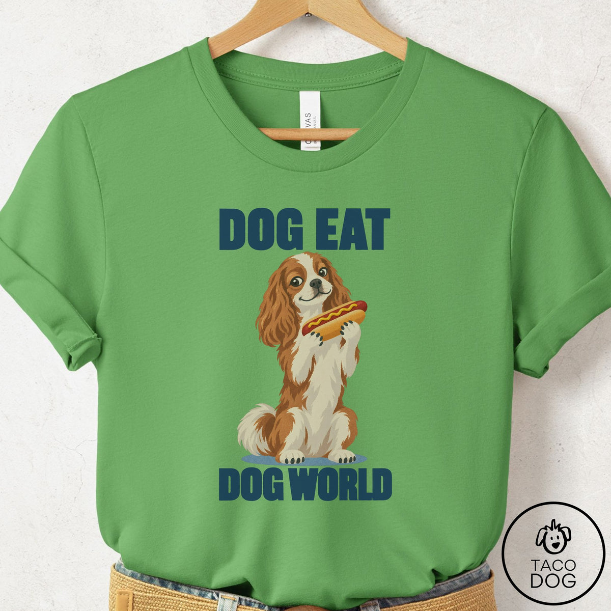 Cavalier King Charles Spaniel Dog Eat Dog T-Shirt Leaf Taco-Dog