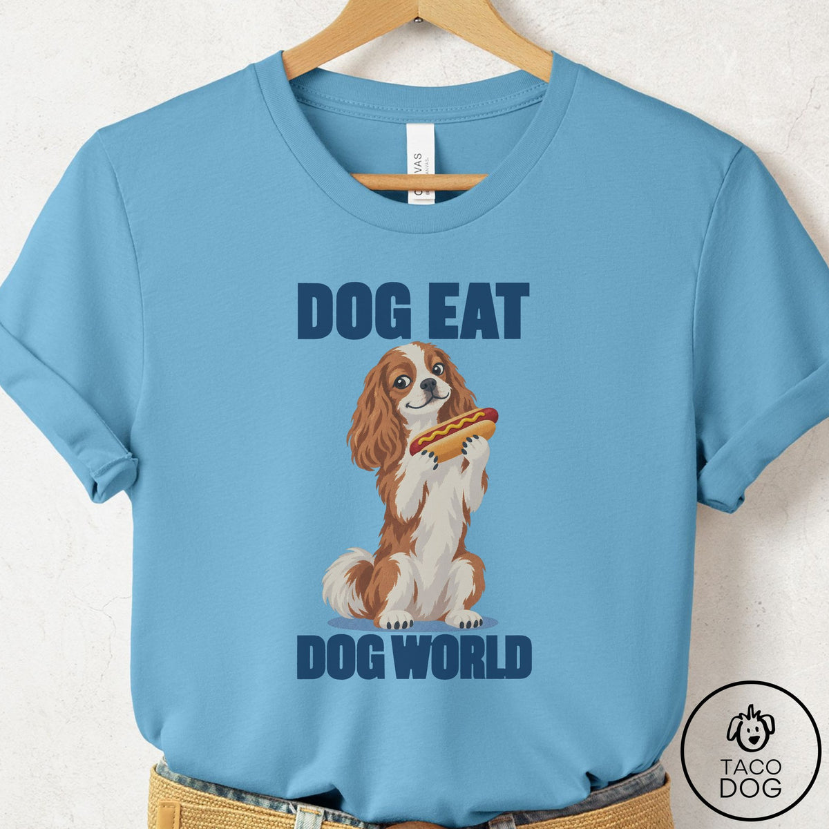 Cavalier King Charles Spaniel Dog Eat Dog T-Shirt Ocean Blue Taco-Dog