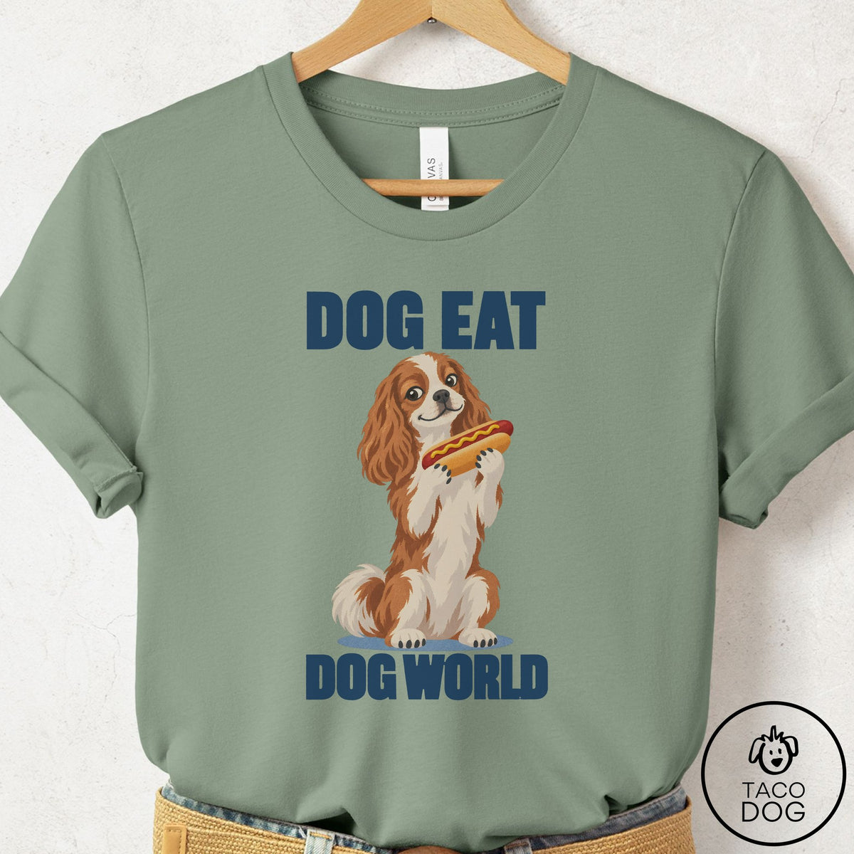 Cavalier King Charles Spaniel Dog Eat Dog T-Shirt Sage Taco-Dog