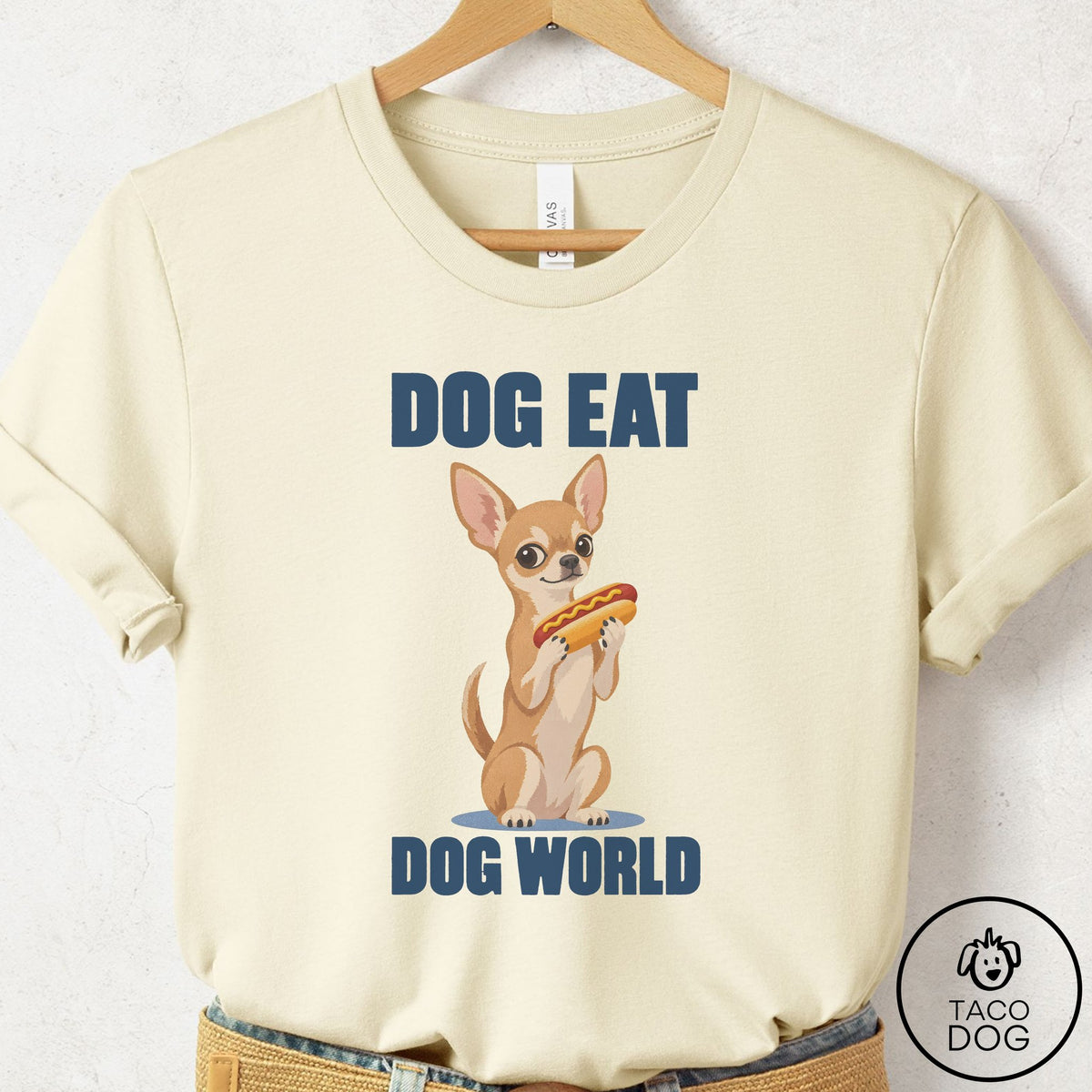 Chihuahua Dog Eat Dog T-Shirt Natural Taco-Dog