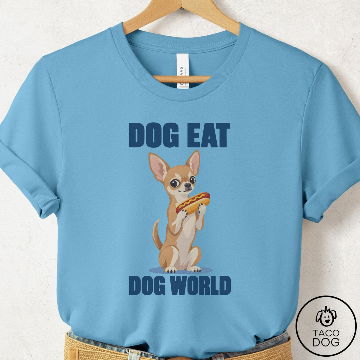Chihuahua Dog Eat Dog T-Shirt Ocean Blue Taco-Dog