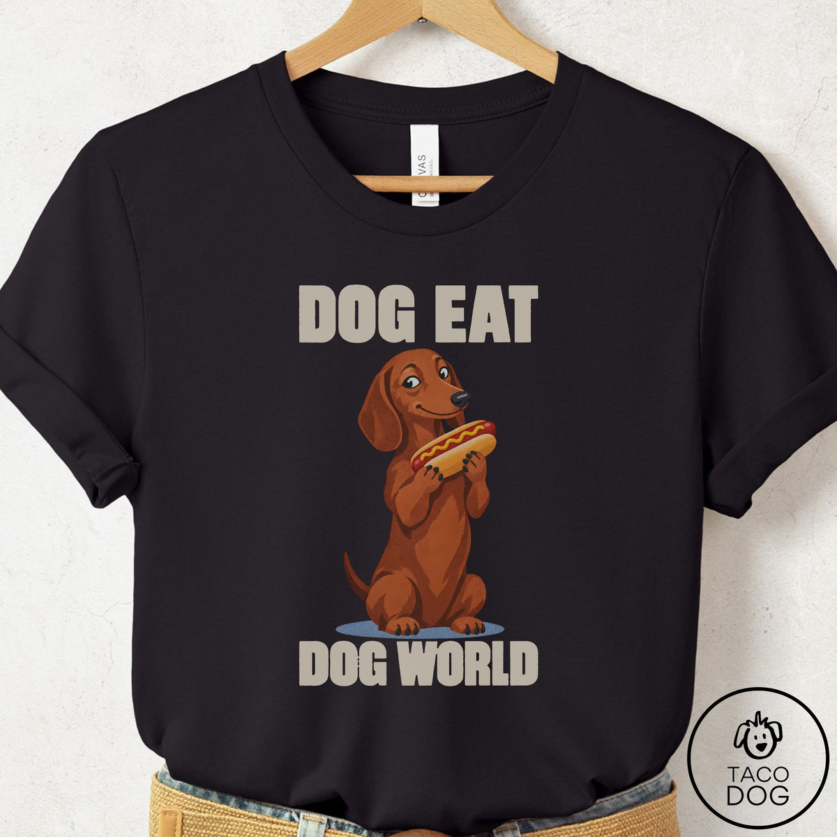 Dachshund Dog Eat Dog T-Shirt Black Taco-Dog