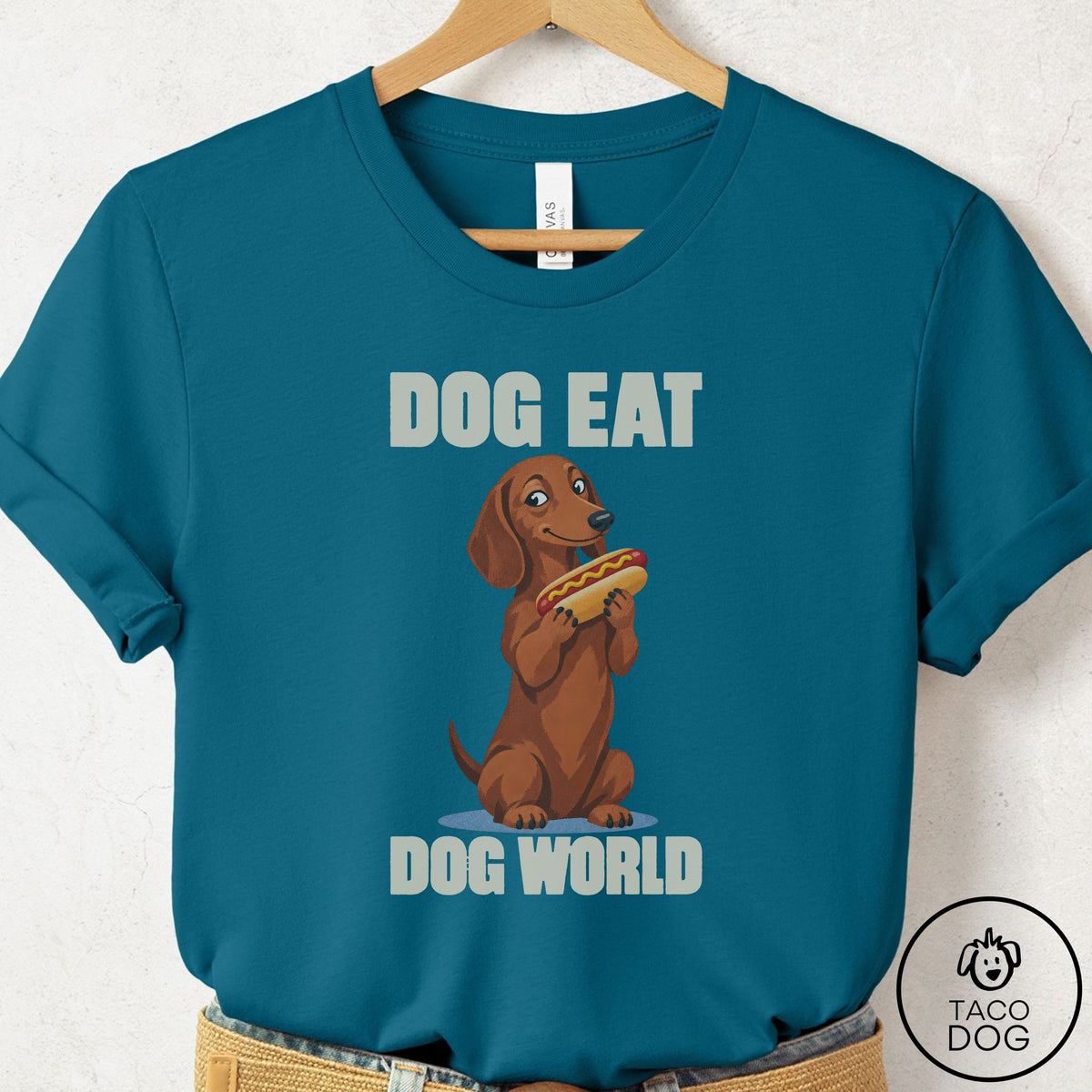 Dachshund Dog Eat Dog T-Shirt Deep Teal Taco-Dog