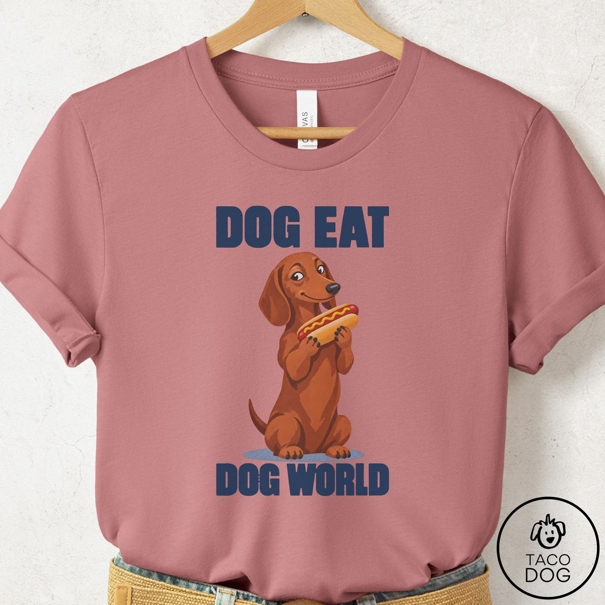 Dachshund Dog Eat Dog T-Shirt Mauve Taco-Dog