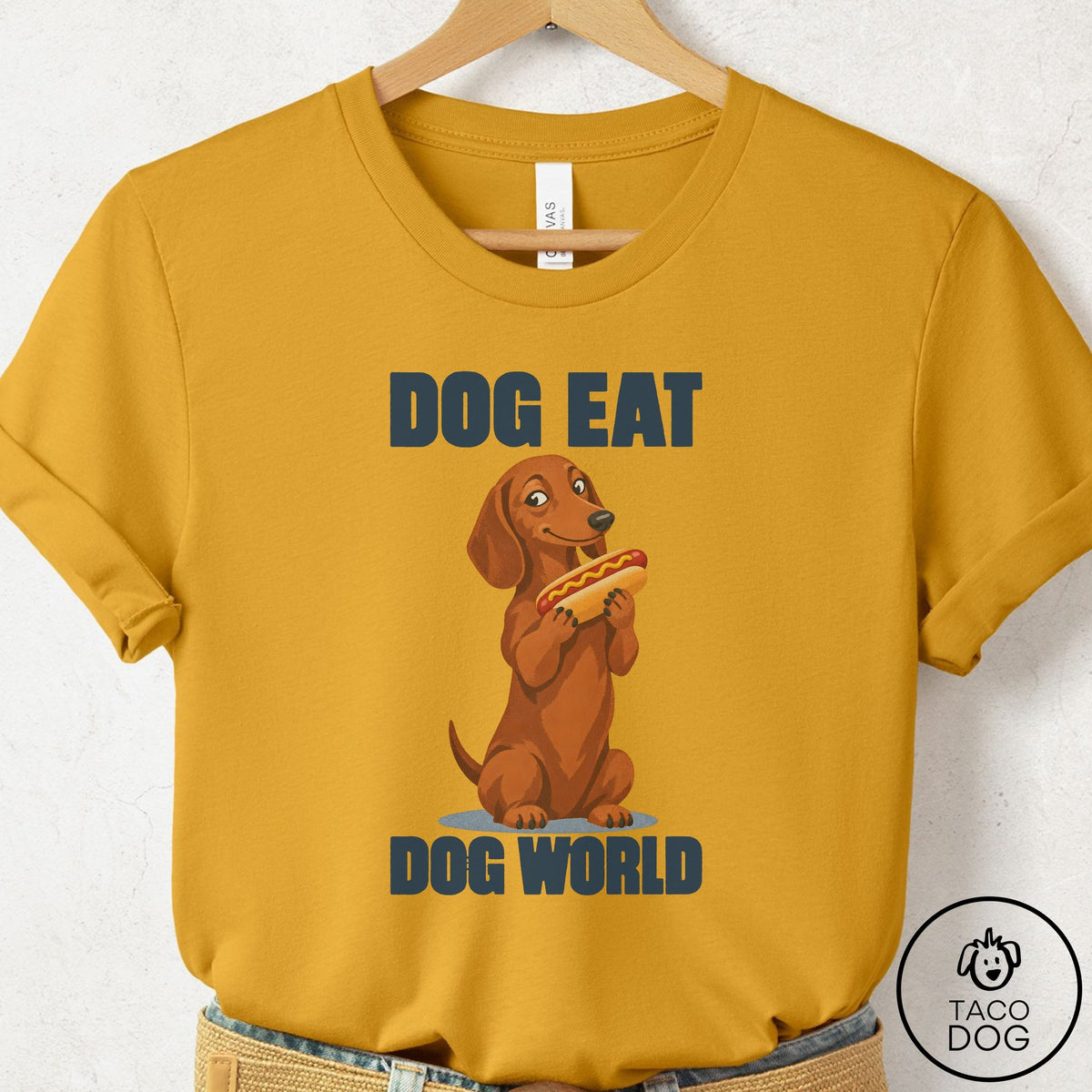 Dachshund Dog Eat Dog T-Shirt Mustard Taco-Dog