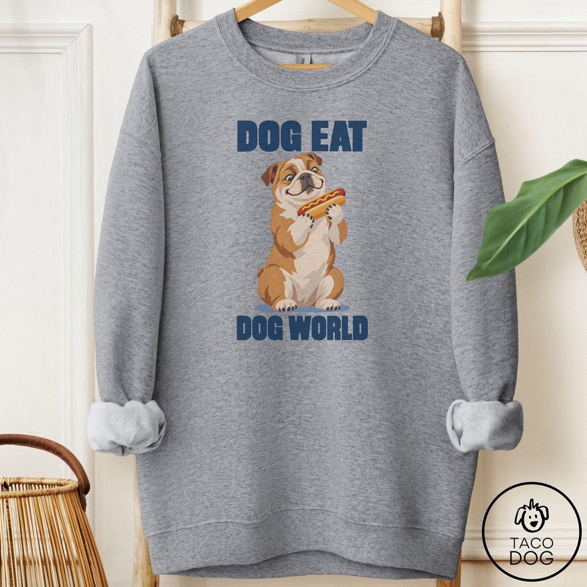 English Bulldog Dog Eat Dog Sweatshirt Graphite Heather Taco-Dog