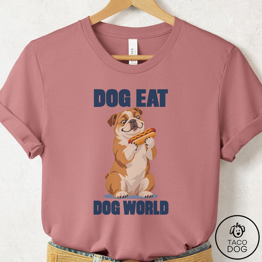 English Bulldog Dog Eat Dog T-Shirt Mauve Taco-Dog