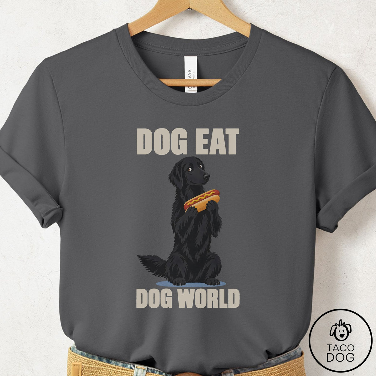 Flat-Coated Retriever Dog Eat Dog T-Shirt Asphalt Taco-Dog