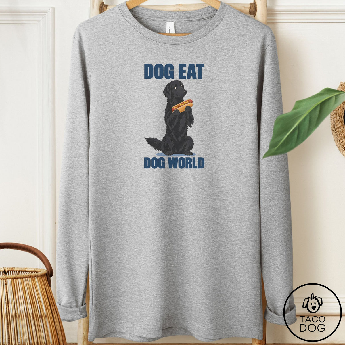 Flat-Coated Retriever Dog Eat Dog Long Sleeve Tee Athletic Heather Taco-Dog