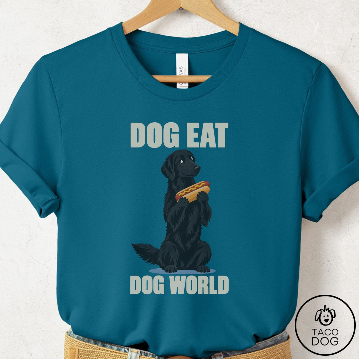 Flat-Coated Retriever Dog Eat Dog T-Shirt Deep Teal Taco-Dog