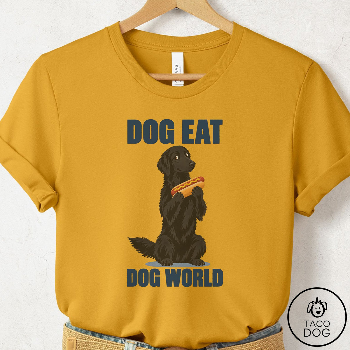 Flat-Coated Retriever Dog Eat Dog T-Shirt Mustard Taco-Dog