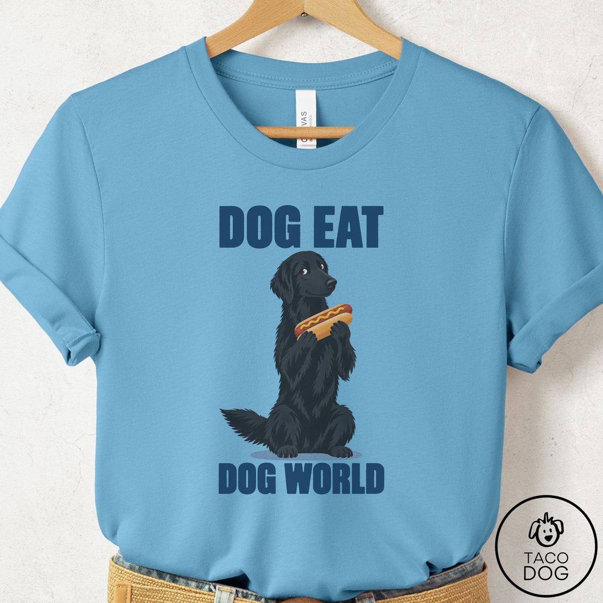 Flat-Coated Retriever Dog Eat Dog T-Shirt Ocean Blue Taco-Dog