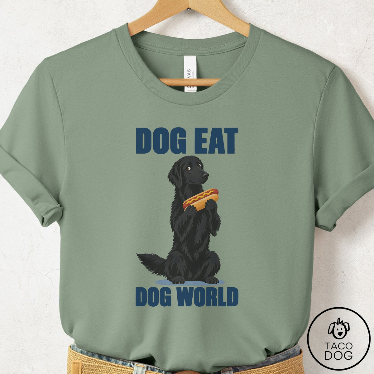 Flat-Coated Retriever Dog Eat Dog T-Shirt Sage Taco-Dog