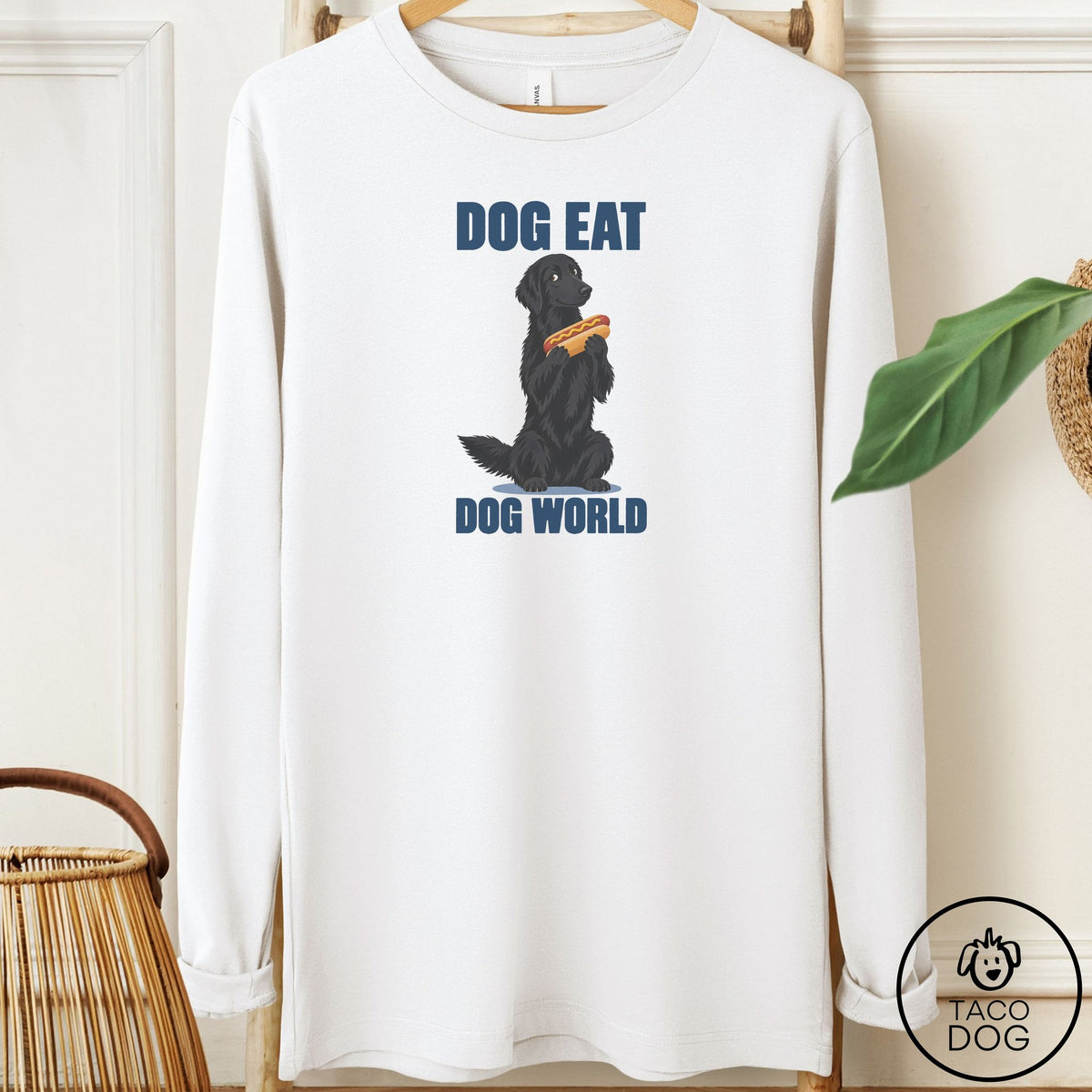 Flat-Coated Retriever Dog Eat Dog Long Sleeve Tee White Taco-Dog