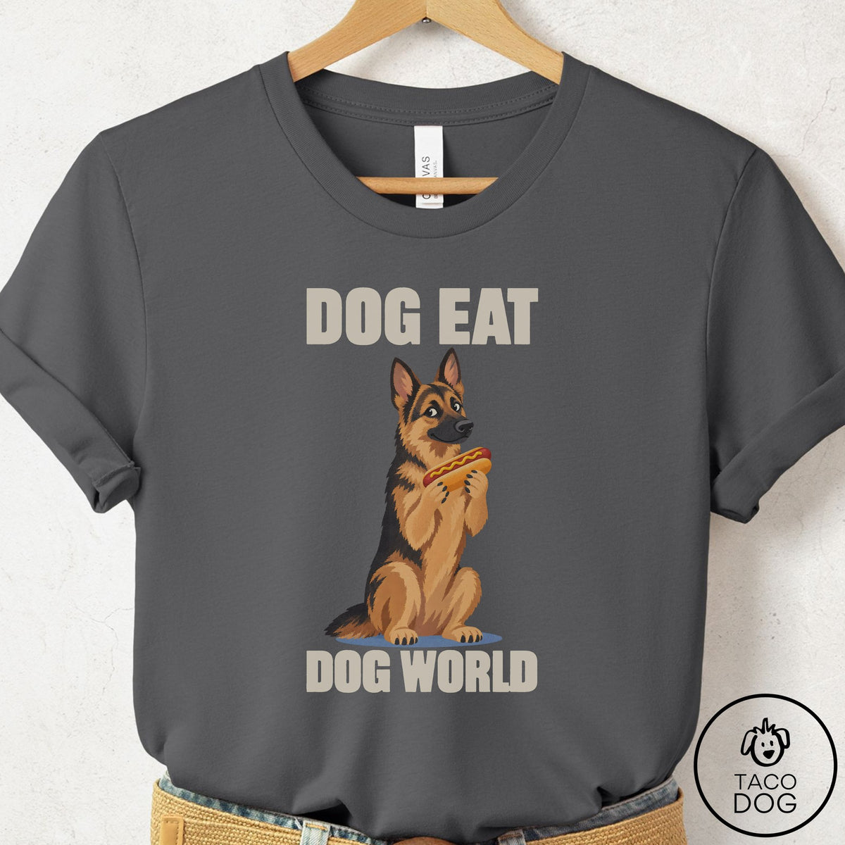 German Shepherd Dog Eat Dog T-Shirt Asphalt Taco-Dog