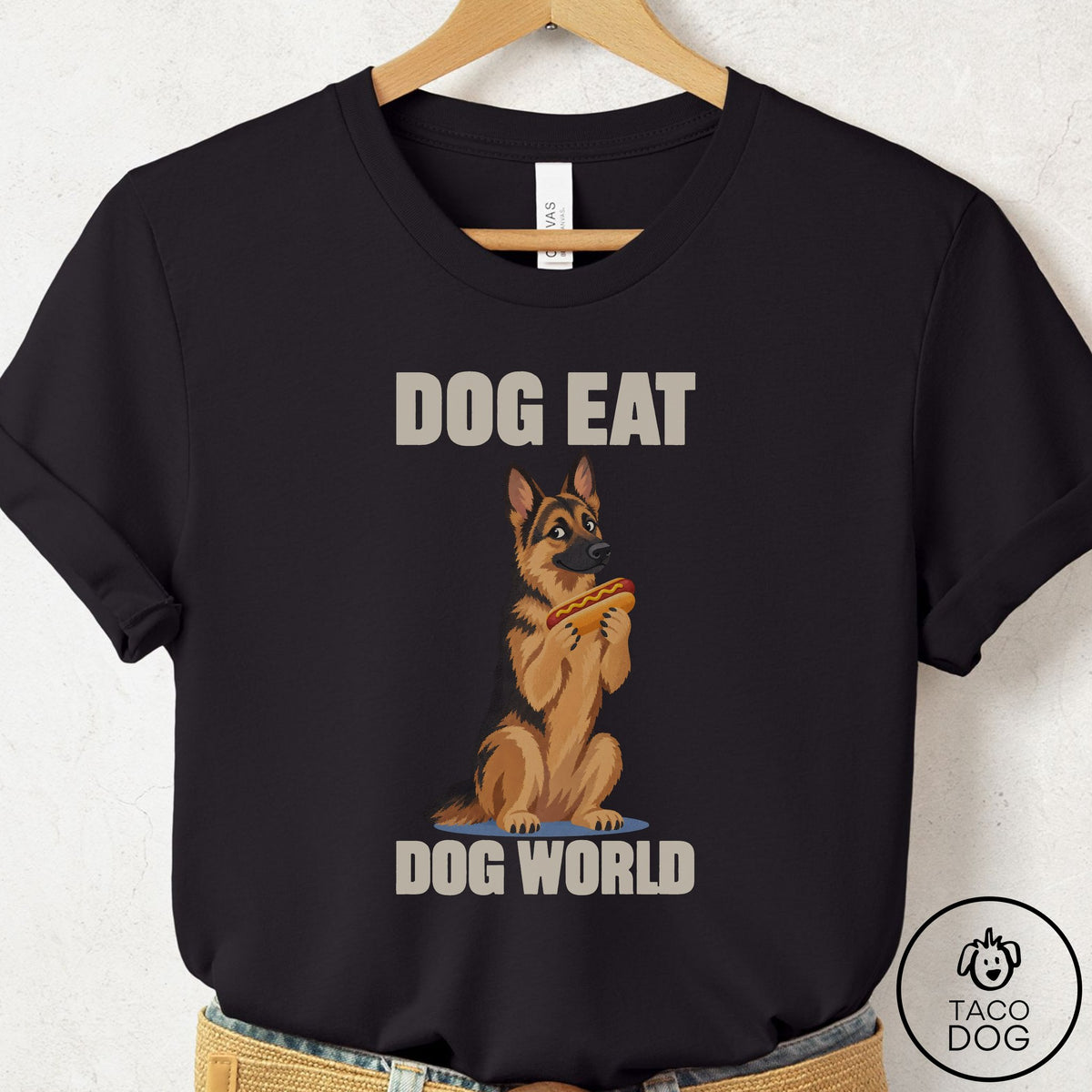 German Shepherd Dog Eat Dog T-Shirt Black Taco-Dog