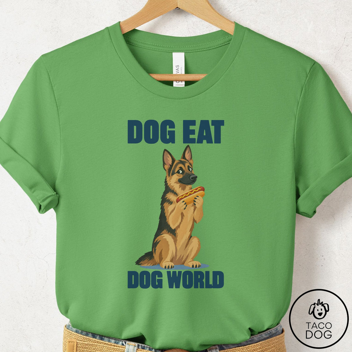 German Shepherd Dog Eat Dog T-Shirt, design close-up