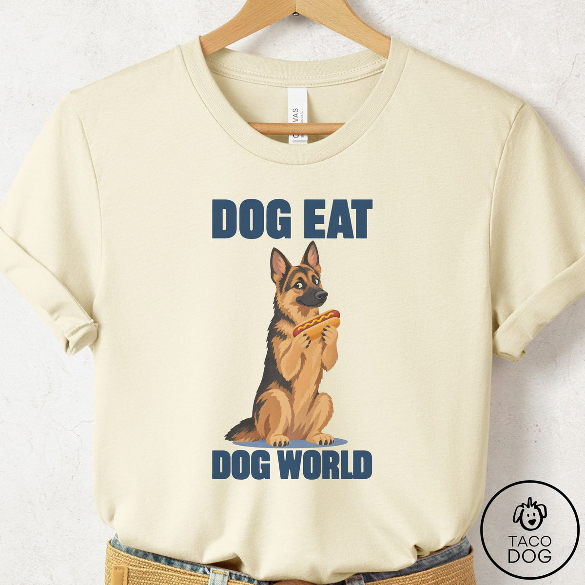 German Shepherd Dog Eat Dog T-Shirt Natural Taco-Dog