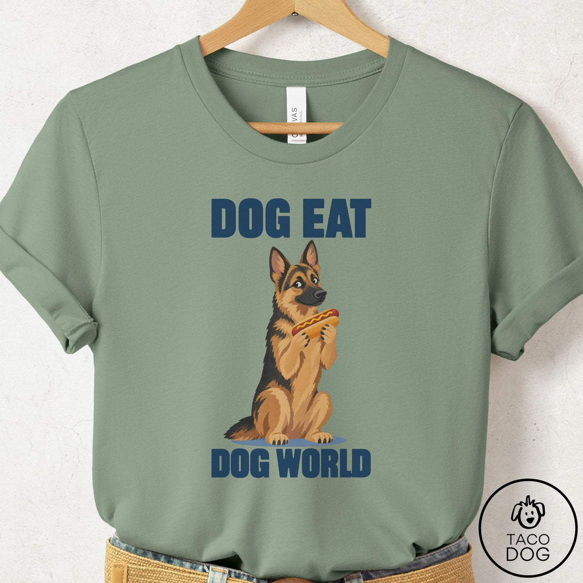 German Shepherd Dog Eat Dog T-Shirt Sage Taco-Dog