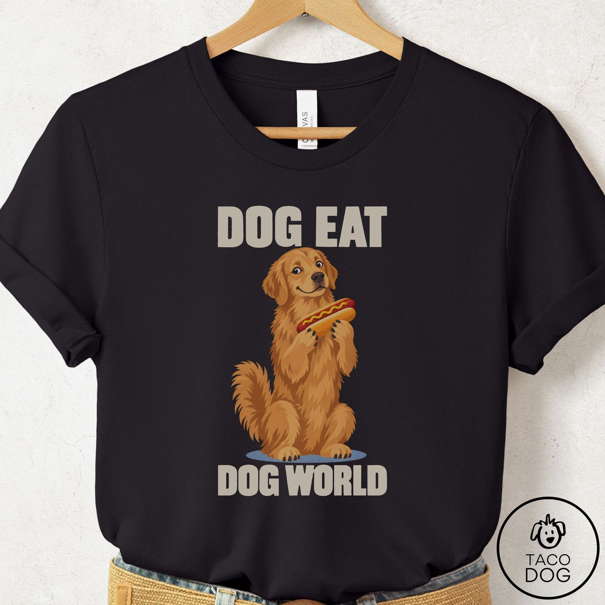 Golden Retriever Dog Eat Dog T-Shirt Black Taco-Dog