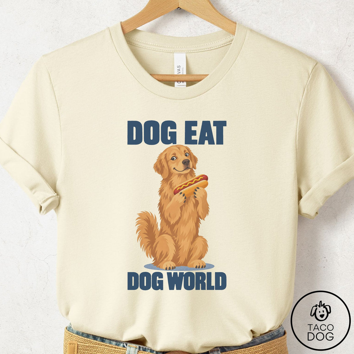 Golden Retriever Dog Eat Dog T-Shirt Natural Taco-Dog