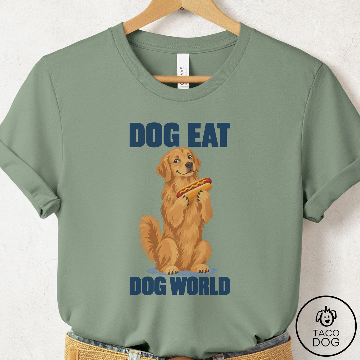 Golden Retriever Dog Eat Dog T-Shirt Sage Taco-Dog