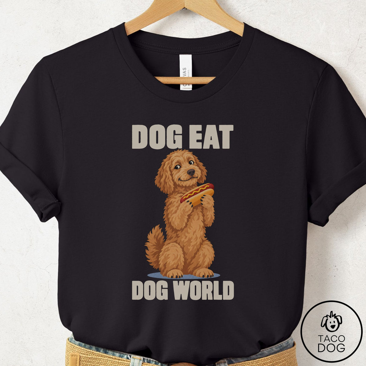 Doodle Dog Eat Dog T-Shirt Black Taco-Dog