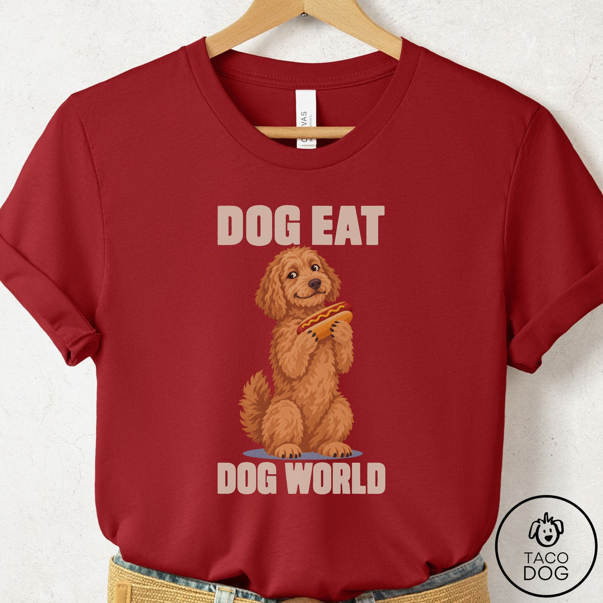 Doodle Dog Eat Dog T-Shirt Canvas Red Taco-Dog
