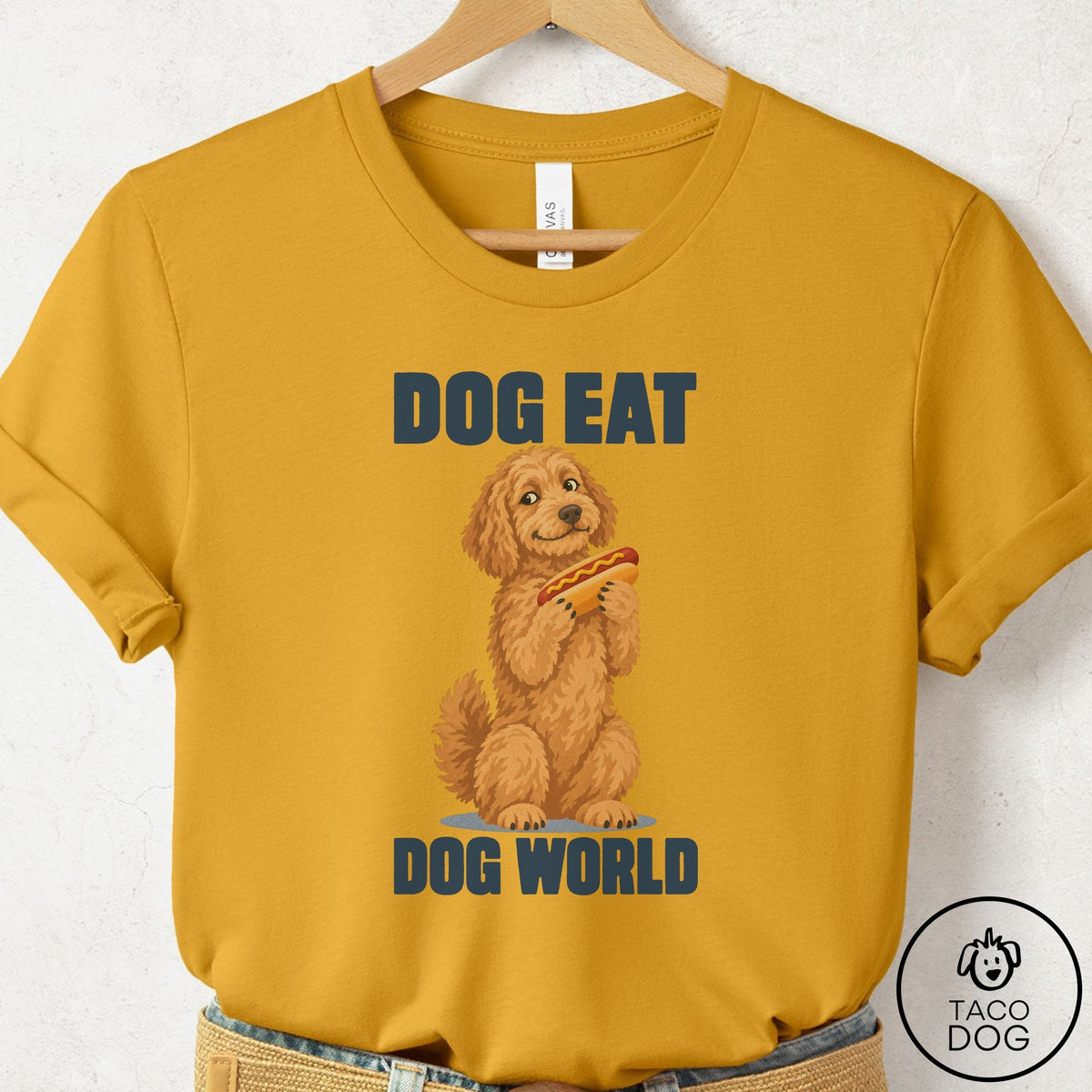 Doodle Dog Eat Dog T-Shirt Mustard Taco-Dog