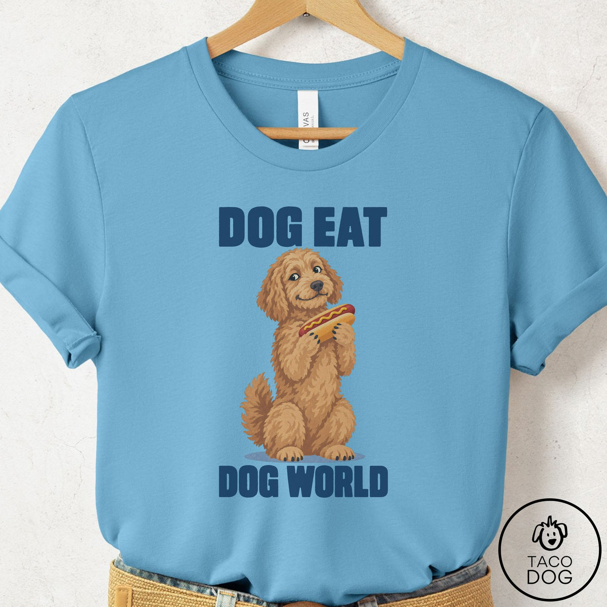 Doodle Dog Eat Dog T-Shirt Ocean Blue Taco-Dog