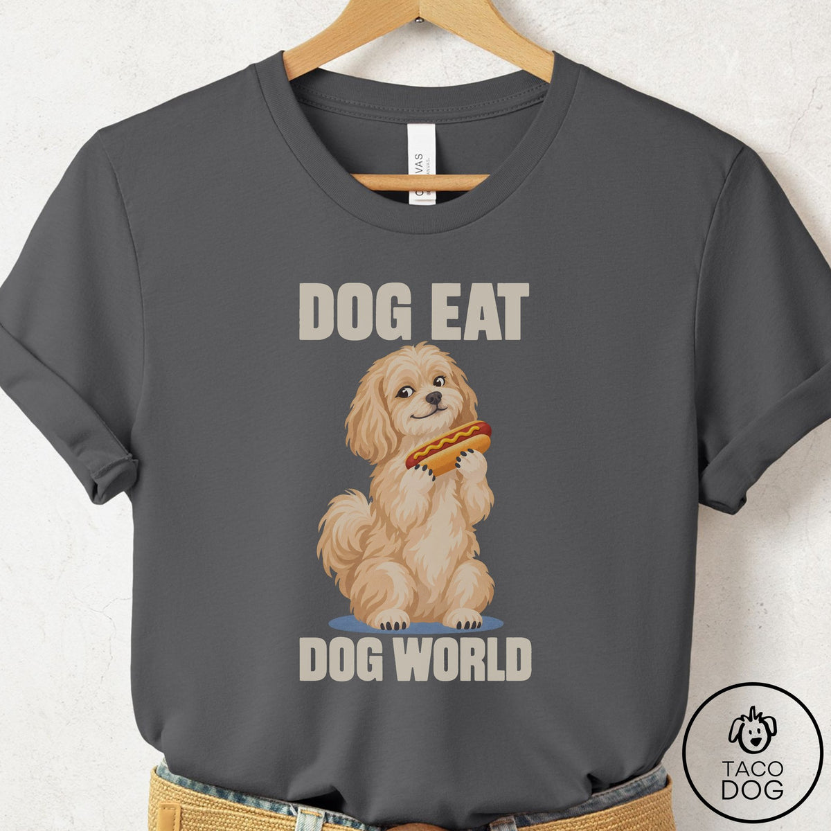 Havanese Dog Eat Dog T-Shirt Asphalt Taco-Dog