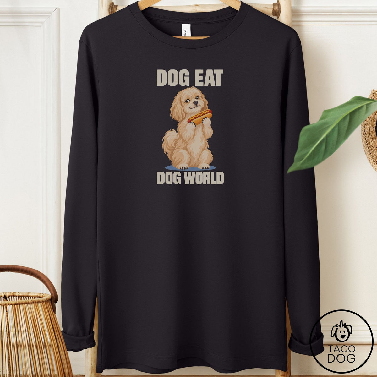 Havanese Dog Eat Dog Long Sleeve Tee Black Taco-Dog