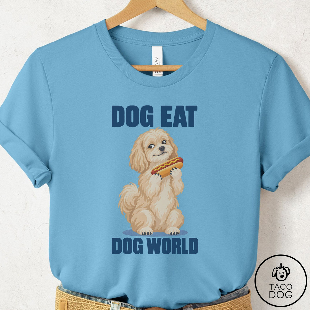 Havanese Dog Eat Dog T-Shirt Ocean Blue Taco-Dog