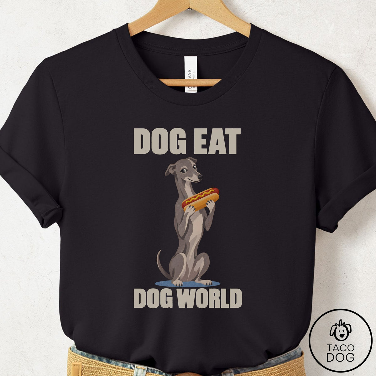 Italian Greyhound Whippet Dog Eat Dog T-Shirt Black Taco-Dog