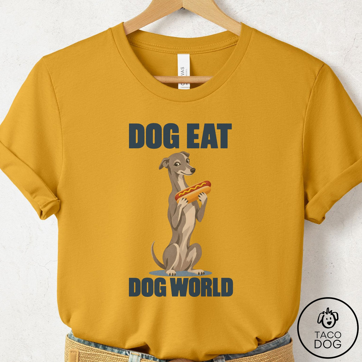 Italian Greyhound Whippet Dog Eat Dog T-Shirt Mustard Taco-Dog