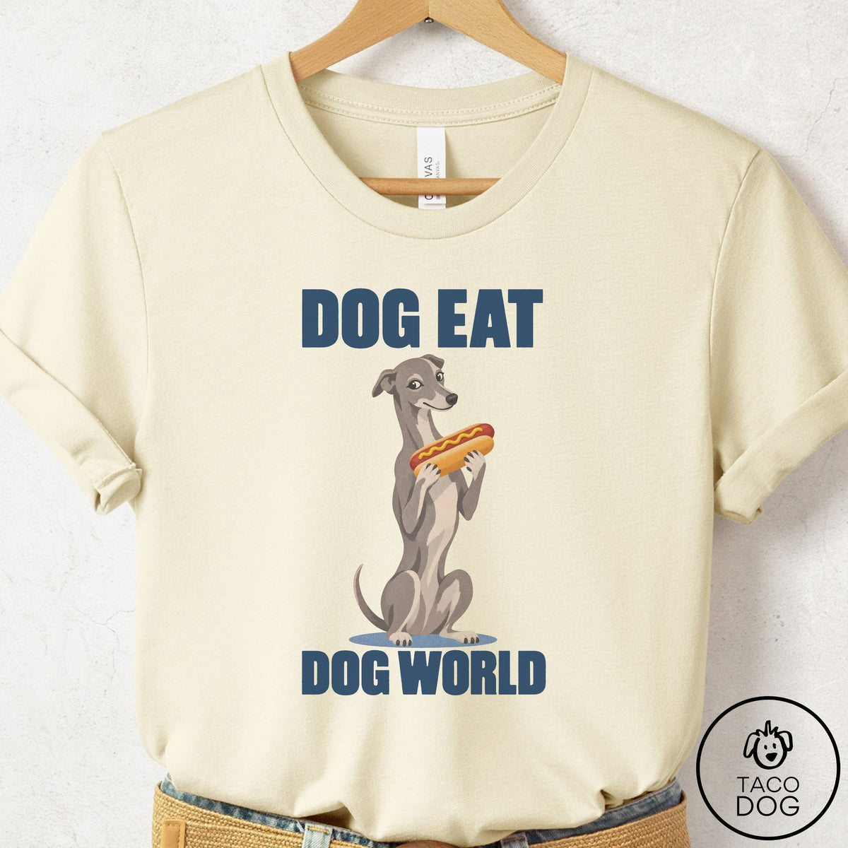 Italian Greyhound Whippet Dog Eat Dog T-Shirt Natural Taco-Dog
