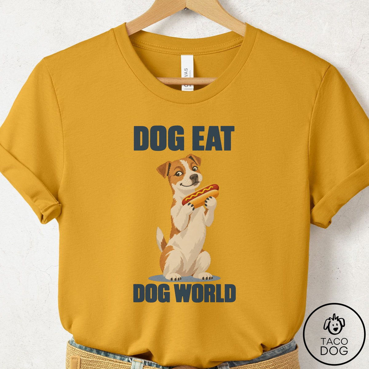 Jack Russell Dog Eat Dog T-Shirt Mustard Taco-Dog