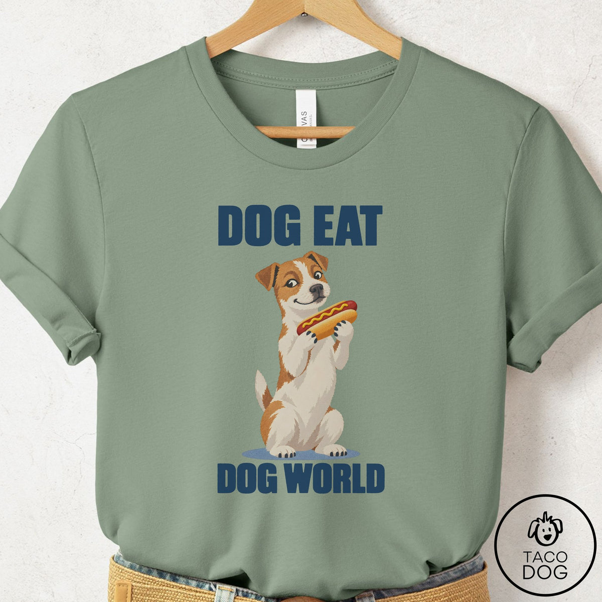 Jack Russell Dog Eat Dog T-Shirt Sage Taco-Dog