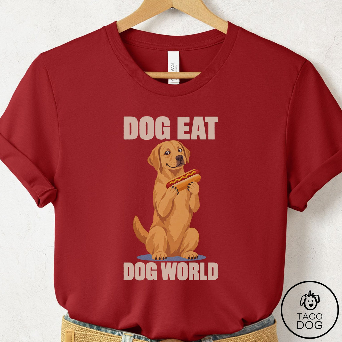Labrador Retriever Dog Eat Dog T-Shirt Canvas Red Taco-Dog